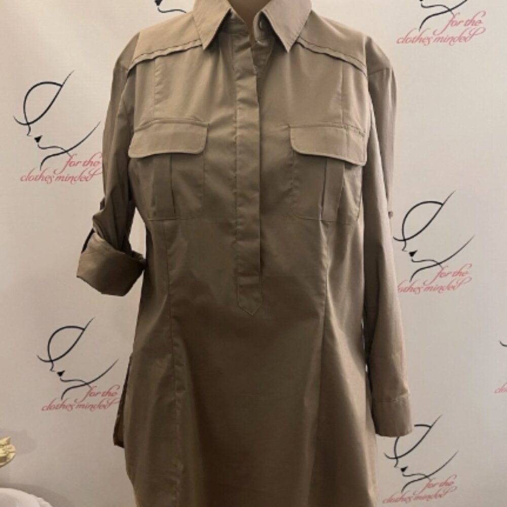 NEW YORK & Company. Size Medium. Tan Cotton Blend Roll Tab Cuff Shirt. B9